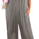 Happy Sailed Womens Casual Jumpsuits Loose Overalls Summer Sleeveless Stretchy Wide Leg Long Pants Romper with Pockets (Gray, L)