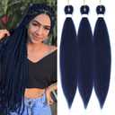Dark Blue Braiding Hair Pre Stretched Box Braids 26 Inch Braiding hair Extensions Itch Free Hot Water Setting Blue Braiding Hair Easy Braid Yaki Texture Synthetic Braid Hair(26inch 3Packs)
