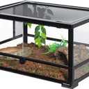 REPTI ZOO Full Glass 20 Gallon Reptile Tank, Front Opening Reptile Terrarium 24" x 18"x 12", Double Hinged Opening Doors & Top Screen Ventilation Escape Proof Lid