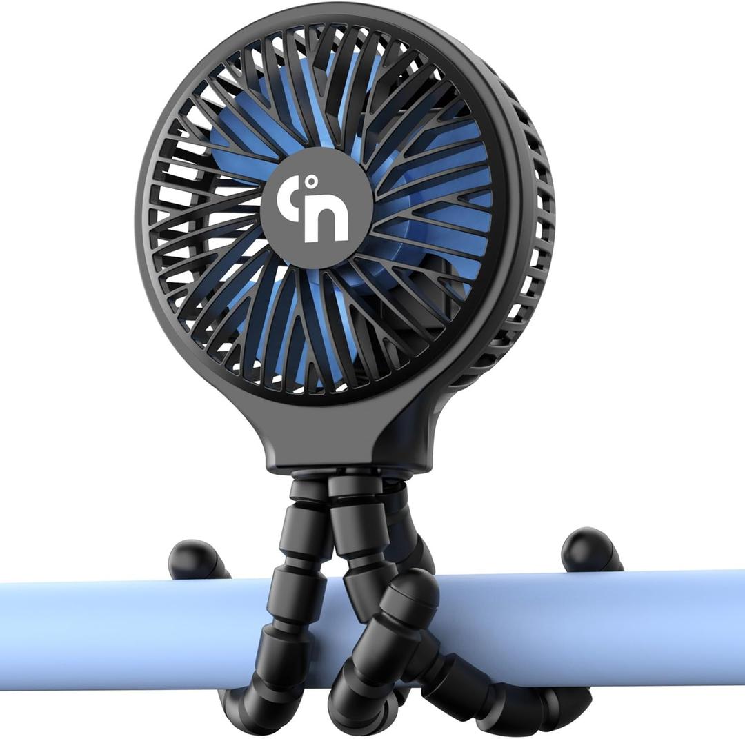 Portable Stroller Fan, USB or Rechargeable Battery Operated with 3 Speeds and 360°Rotate, Cooling Clip On for Baby Crib Travel Car Seat Black