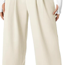 Womens Wide Leg Dress Pants Elastic High Waisted Casual Waffle Palazzo Pants Trousers with Pockets, Size L