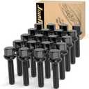 JiiinMiiin 14x1.5 Black Wheel Lug Bolts, Wheel Hub Bolt M14x1.50 Thread for WheelSpacers, 17mm Hex, 45mm Thread Length, Ball Seat. [20 Pack]