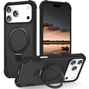 Compatible with iPhone 17 Pro Case with Invisible Magnetic Kickstand [Compatible with MagSafe] [10-FT Military Drop Protection] Slim Hard Back Soft Edge Phone Cover 6.3 Inch, Black