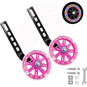 Bicycle Training Wheels, one Pair Flash Silent Training Wheels, Adjustable for 12-20 inch Single Speed Bikes (Pink)