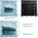 4x4 Wavy Picture Frame With Mat For 3x3, Wavy Edge Wooden Picture Frame with Real Glass - Wall Mount and Tabletop Display, Blue, 2 Pack