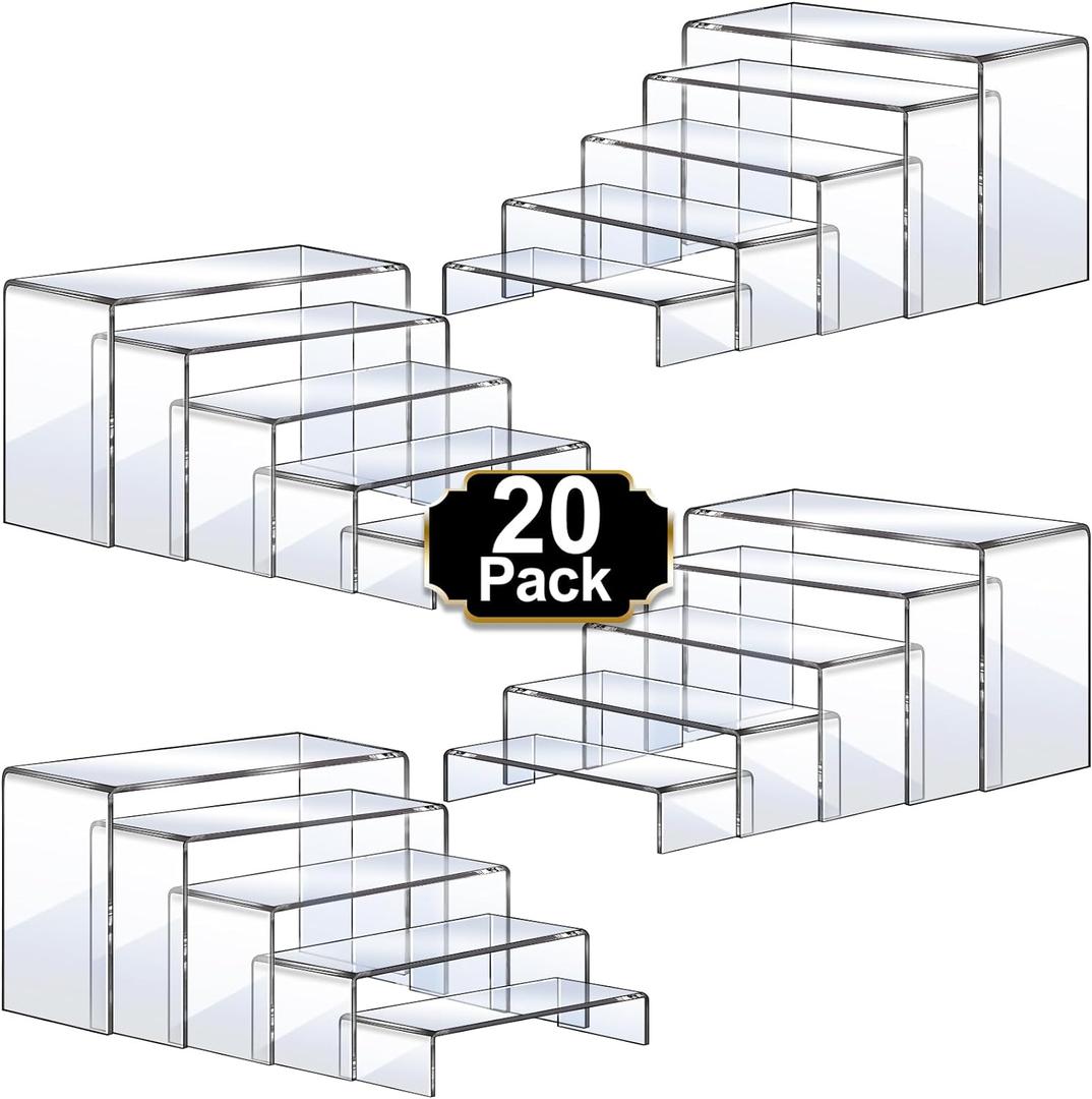Aheroi Acrylic Risers, 20 Pcs 4 Set Display Stands, Clear Rectangular Risers for Decor, Cupcake Funko, Shoe Display (1-3-4-5-6IN)