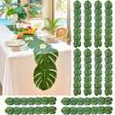 AerWo 12Pcs Palm Leaves Green Table Runner, Artificial Leaves Summer Tropical Leaf Table Runners 72 inches Long for Wedding Moana Jungle Safari Tropical Luau Hawaiian Party Decorations