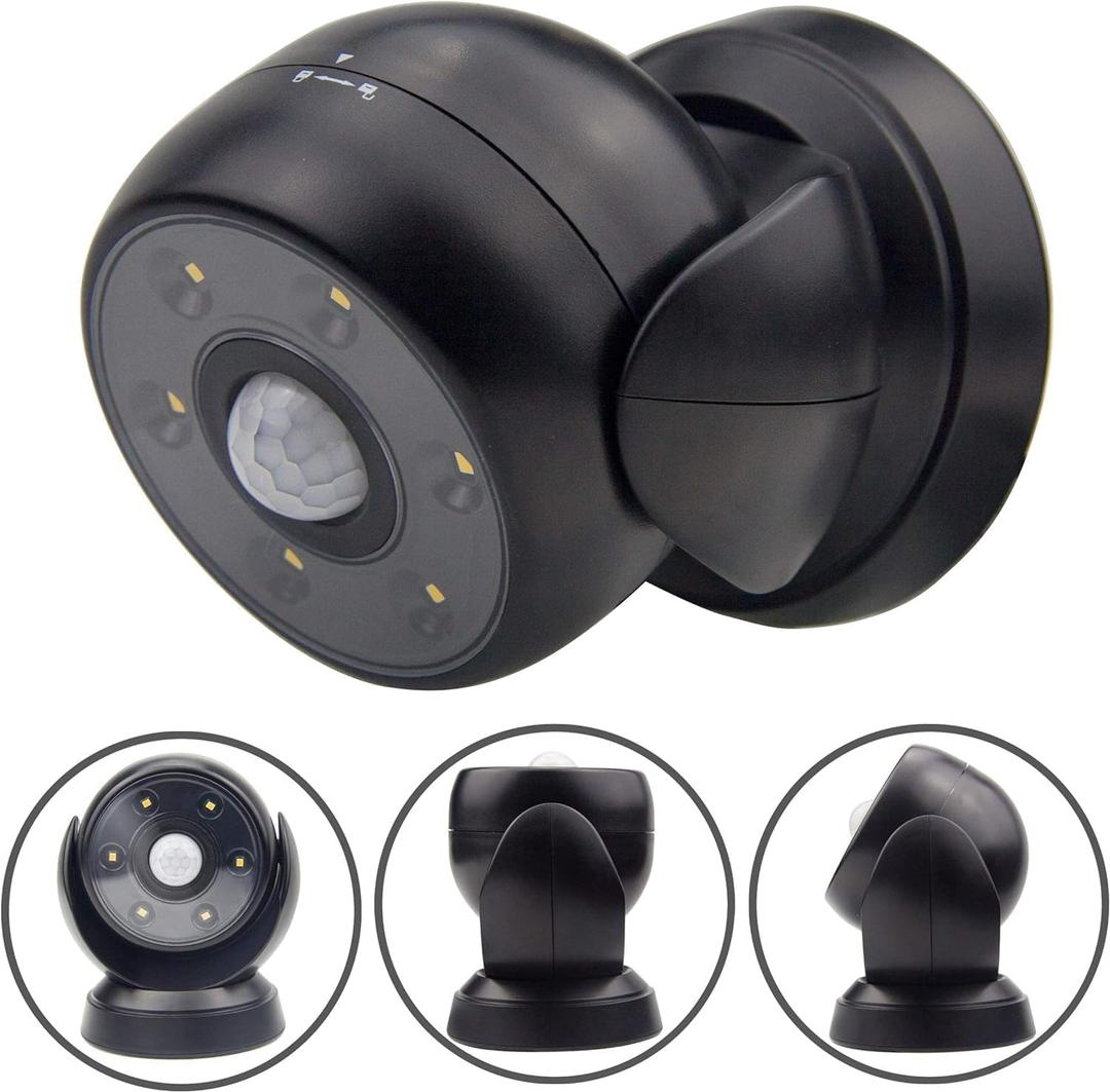 BIGLIGHT Battery Operated Motion Sensor Spotlight, Wireless LED Flood Light Indoor Outdoor, Waterproof Security Lighting, Bright Uplight for Wall Front Door Shed Hallway Bathroom Porch, 200 Lumen (Black)