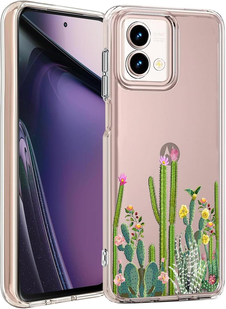 Unov Case Designed for Motorola Moto g Stylus 5G 2023, Crystal Clear Phone Case with [Anti-Slip Embossed Pattern], Shockproof Slim Protective [Anti-Yellowing TPU] Back Cover, Cactus Plants