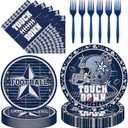 Hokinaa Cowboy Football Party Decorations - 96 Pcs Blue American Rugby Sports Paper Disposable Plate Napkin Forks Tableware Set, Happy Birthday Supplies Decor for Boys Men Lovers Serves 24 Guests