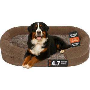 Orthopedic Dog Bed for Extra Large Dogs, Egg Crate Memory Foam Fluffy Fur Sofa with Comfortable Sides, Soft and Big Dog Couch Bed with Washable Removable Cover and Non-Slip Oval Bottom, Camel (XXL(52", UP to 150lbs))