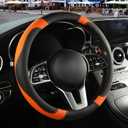 Microfiber Leather Steering Wheel Cover, Breathable, Anti Slip, 13.5 inch to 14 inch, Black with Orange