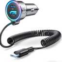 90W Car Charger USB C for iPhone 17/16 Pro Max, PD&QC3.0 w/6.65ft 45W Type Coiled Cable, Fast Car Phone Charger Adapter for iPhone 17Air/15 Pro, Samsung Galaxy S25/S24/S23, Pixel 10/LG/Android, iPad