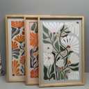 Wildflower Floral Green Botanical Wall Art Print 16"x24" Set of 3 flower Illustrations Minimalist Modern Boho Sign Wood Framed for Living Room Bedroom Office Abstract Wall Hang Decor (Wood)