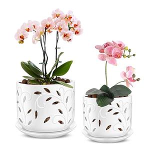 EFISPSS Orchid Pot with Holes, 5+6Inch Ceramic Plant Pots with Drainage Holes and Tray, Promoting Air Circulation and Drainage, Indoor/Outdoor White Flower Pots 1 Count
