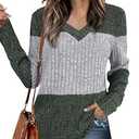 Womens Tops Fall Fashion Sweatshirts for Women V Neck Long Sleeve Sweaters Lightweight Dressy Casual Pullover Green (X-Large)