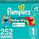 Pampers Diapers - Baby Dry - Size 1, 252 Count, Absorbent Disposable Infant Diaper (Packaging May Vary)