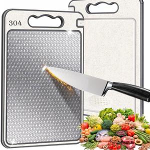 304 Stainless Steel Cutting Board for Kitchen, Stainless Steel/Wheat Straw PP Double Sided Large Cutting Board Non-Slip Scratch-Resistant Chopping Board with Juice Groove 1510 In