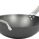 SUR LA TABLE Kitchen Essentials Quick Fire 13.5" Carbon Steel Flat Bottom Wok Durable Nonstick Stir Fry Pan