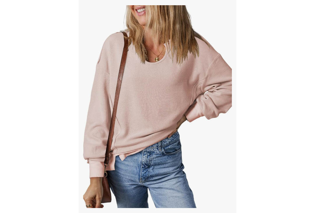 Dokotoo Womens Spring Outfits V Neck Waffle Knit Tops Cropped Sweaters Long Sleeve Pullover Crop Top MEDIUM