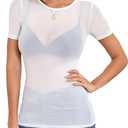 Women's Mesh Tops Short Sleeve Sheer Tee Shirts See Through Bodycon Clubwear Shirts (White, M)