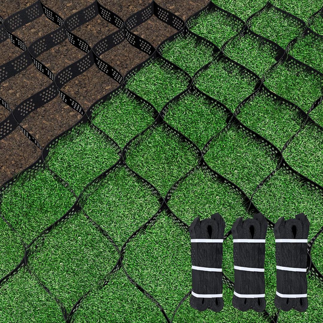 Gravel Grid 3" Thick Geo Ground Grid, 36x4 FT Geo Cell Gravel Retainer 1885 LBS Per Sq ft, Foldable Permeable Stabilization System with Connection Buckles for Driveway Walkway Landscaping and Slopes (Black)