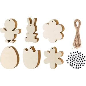 Soccer Ball Ornament Set 6pc Wooden Festival Pendant Easter Wooden Crafts Easter Egg Rabbit Party Decoration DIY Creative Easter Egg Pendant and Teal Christmas Decorations (Beige, One Size)