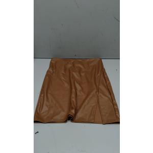 Womens High Waisted Leather Mini Skirts Sexy PU Faux Leather Bodycon Short Skirts with Slit (Brown) M