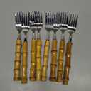 8pcs Dinner Fork, Stainless Steel and Natural Bamboo Cutlery Table Fork, Resuable Mirror Polish, Elegant and Exquisite Salad Fork, 8.07-inch, Silver