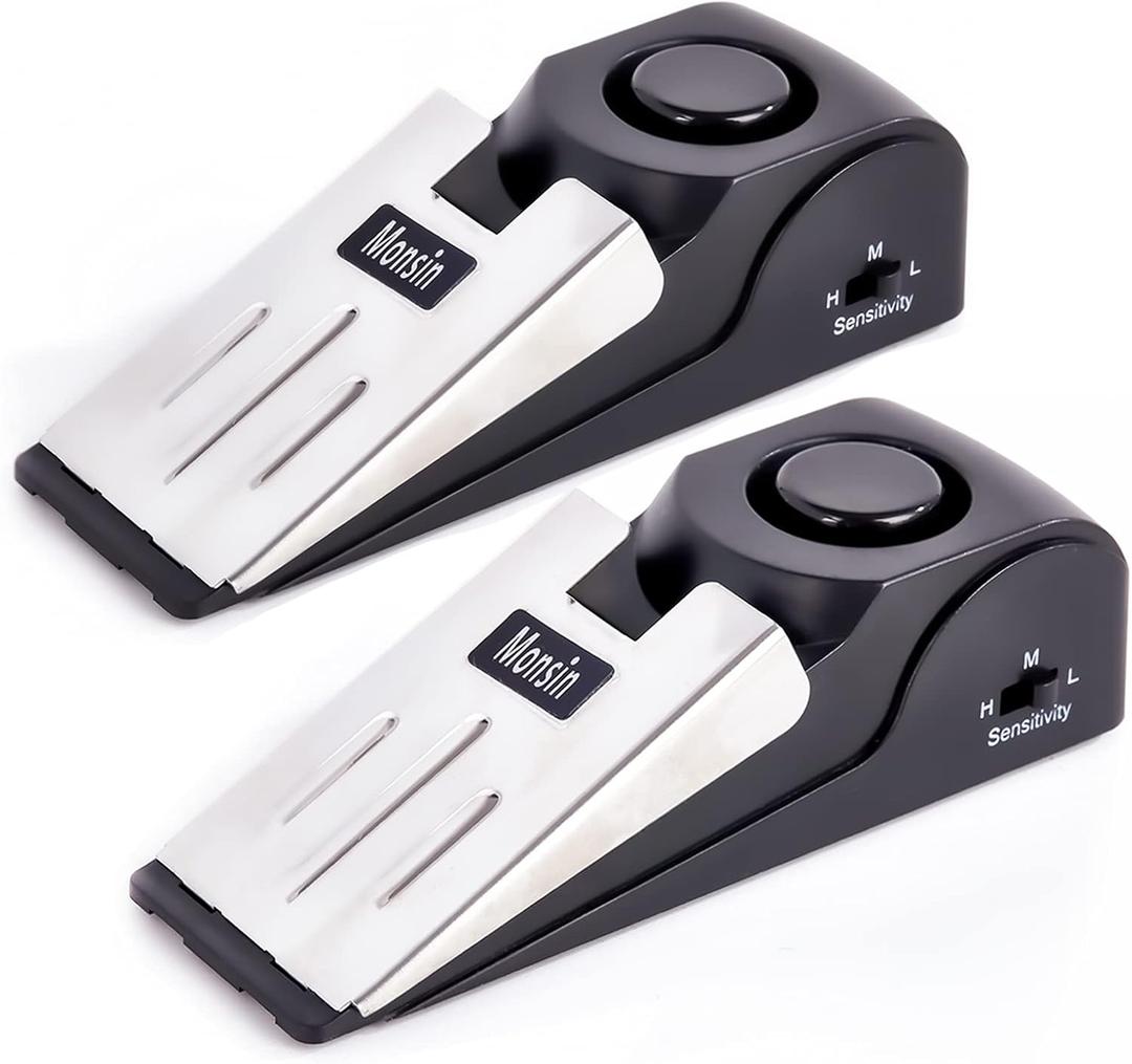 Door Stop Alarm, Door Stopper with 120DB Security Alarm, Floor Wedge Doorstop for Travel Apartment Home House (Pack of 2) (Black)