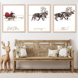 2 x AnyDesign 3Pcs Christmas Wall Art Prints 11x14in Santa Claus Reindeer with Sleigh Art Poster Decor Large Aesthetic Xmas Posters Room Decor for Gallery Living Room Bathroom Wall Decor(UNFRAMED)