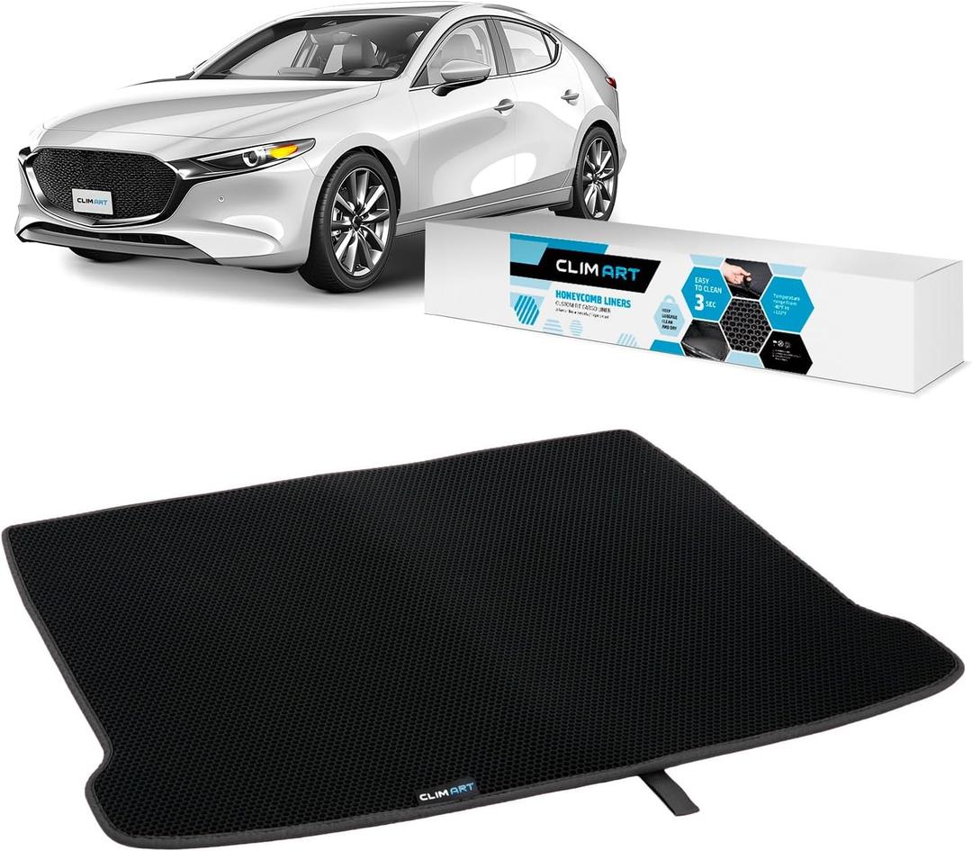 CLIM ART Cargo Liner for Mazda 3 2019-2025 Hatchback Custom Fit Trunk Mat, with Honeycomb Dirtproof & Waterproof Technology - All-Climate, Heavy Duty, Anti-Slip Cargo Liner, Luggage - FL01119238 (Black-Black)