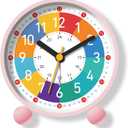 Analog Alarm Clock for Kids Learn to Tell Time with Colorful Dial, Silent Clock Movement, Battery Operated with Back-Light, for Kids,Teens and Nice Bedroom Decor (Pink)