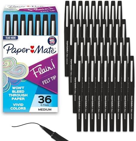 Paper Mate Flair Felt Tip Pens, Medium Point (0.7mm), Black, 30 Count