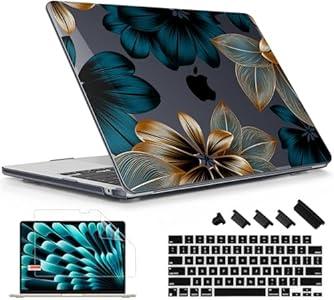 Lepeoac Case for MacBook Air 15 Inch 2025 2024 2023 Release M4 A3241 M3 A3114 M2 A2941, Hard Shell with Screen Protector & Keyboard Cover, Compatible with Touch ID - Leaves