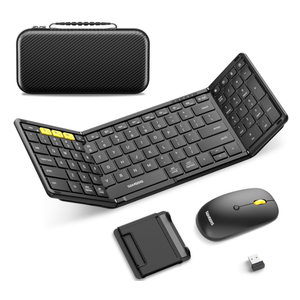 Foldable Keyboard and Mouse, Samsers Folding Bluetooth Keyboard Combo, 2.4G + BT5.0 x 2, FullSize Portable Travel Keyboard & USBC Rechargeable Wireless Mouse for Windows Android iOS Mac OS