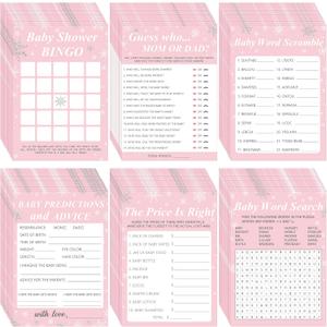Harloon 302 Pcs Winter Snowflake Baby Shower Games, 6 Games, 50 Sheets Each, Baby Shower, Word Scramble, Word Search, Predictions and Advice(Pink)