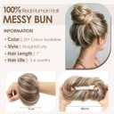 Messy Bun Hair Piece Human Hair Medium Brown Highlighted Bleach Blonde Tousled Stretchy Fluffy Donut Ponytail Extensions for Women(1 Count #p4-613