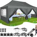 HOTEEL 10x20 Pop Up Canopy Tents for Parties, Outdoor Tent with 6 Sidewalls & 4 Sandbags & Wheeled Bag, Easy Setup for Wedding, Commercial, Patio Events, Party -Waterproof and UV50+, Grey (Gray)