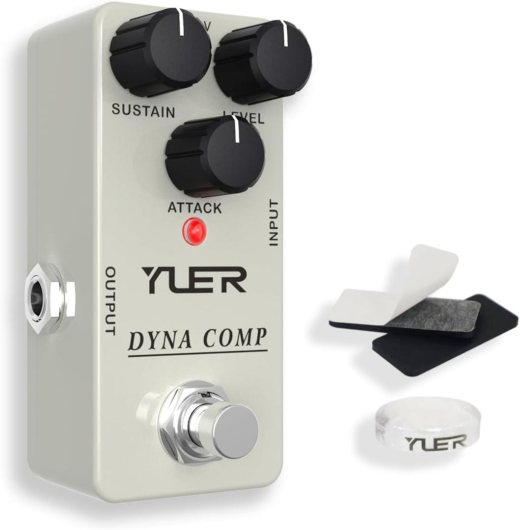 YUER Compressor Pedal Guitar/Bass Mini Dyna Compression Effect Pedal for Electric Guitar Analog Comp Easy to Use True Bypass Aluminum Case with Footswitch Cap