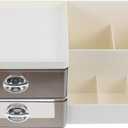 Desk Organizer Makeup Storage Box Versatile Drawer Design for Makeup Stationery and More Stylish Gray and White Cosmetic Holder for Bedroom and Office Organization