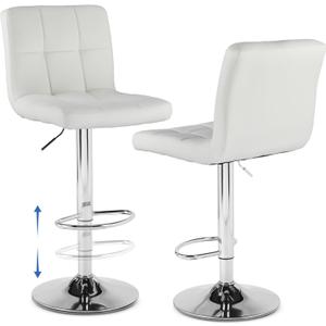 NEWBULIG Bar Stools Set of 2, Counter Height Barstools,Square Seat Cushion Barstool with Back, Height Adjustable PU Leather Swivel Barstool with Footrests for Kitchen,Island,Cafe,Pub,White