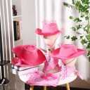 Newcotte 18 Pcs Western Cowboy Hat Set Include 6 Felt Cowgirl Hats 6 Paisley Bandanas 6 Pairs Heart Glasses for Party Costume