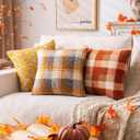 AQOTHES Orange Plaid Fall Throw Pillow Covers 20x20 Inch Set of 2, Boucle Decorative Pillow Covers,Cozy Fluffy Home Living Room Farmhouse Decor for Sofa Couch Bed