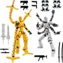 T13 3D Action Figure Set (Assembly Completed) 2 Pcs, 3D Printed Multi-Jointed, Titan 13 Action Figures, Multi-Articular Lucky Mobile Robot Nova, Desktop Decorations for Game Lovers Toys (Gold Sliver)