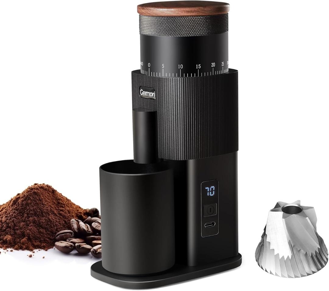 Coffee Grinder,Wirsh Portable Cordless Rechargeable Coffee Grinder Geimori T38 with Conical Burrs,3600mAh Batteries,Grind Settings for Espresso,Pour Over,French Press,Camping,Travel&Home Use