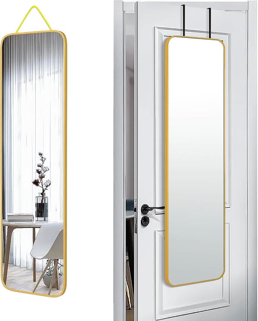 SCWF-GZ 47x14 Mirror Full Body Length Door Hanging/Rope Hang/Wall Mounted Metal Frame Rectangle Mirrors for Bedroom Bathroom Dressing Living Room 47 inch Gold