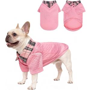 SCENEREAL Dog Sweaters for Small Medium Dogs, Pet Hoodie Sweatshirts Winter Knitted Pullovers with Fashion Shirt Collar, Puppy Clothes Cold Weather Coats, Pink Medium