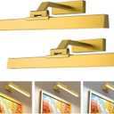 Afyuol Picture Lights for Wall, Battery Operated Picture Light 16in Art Light CCT Dimmable Recharging Battery Wall Light with Remote Control for Living Room Gallery Gold 2PCS