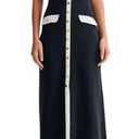 ELFTOWN Women's Summer Sleeveless Single Breasted Knit Maxi Dress Slit Crew Neck Long Sweater Bodycon Dress (X-Large, Black)